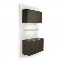 Expositor de pared Artform - 3 paneles blancos +  2 repisas en cristal con iluminación + 2 muebles contenedores